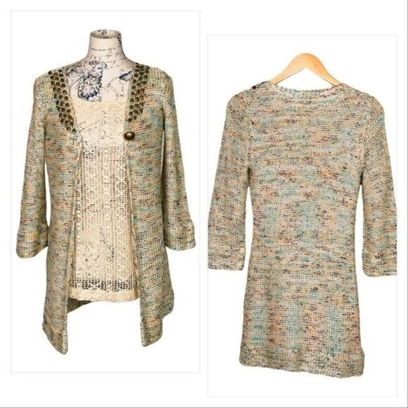 𝅺BCBG Multicolor Cardigan with Copper beading size Small - Picture 2 of 16